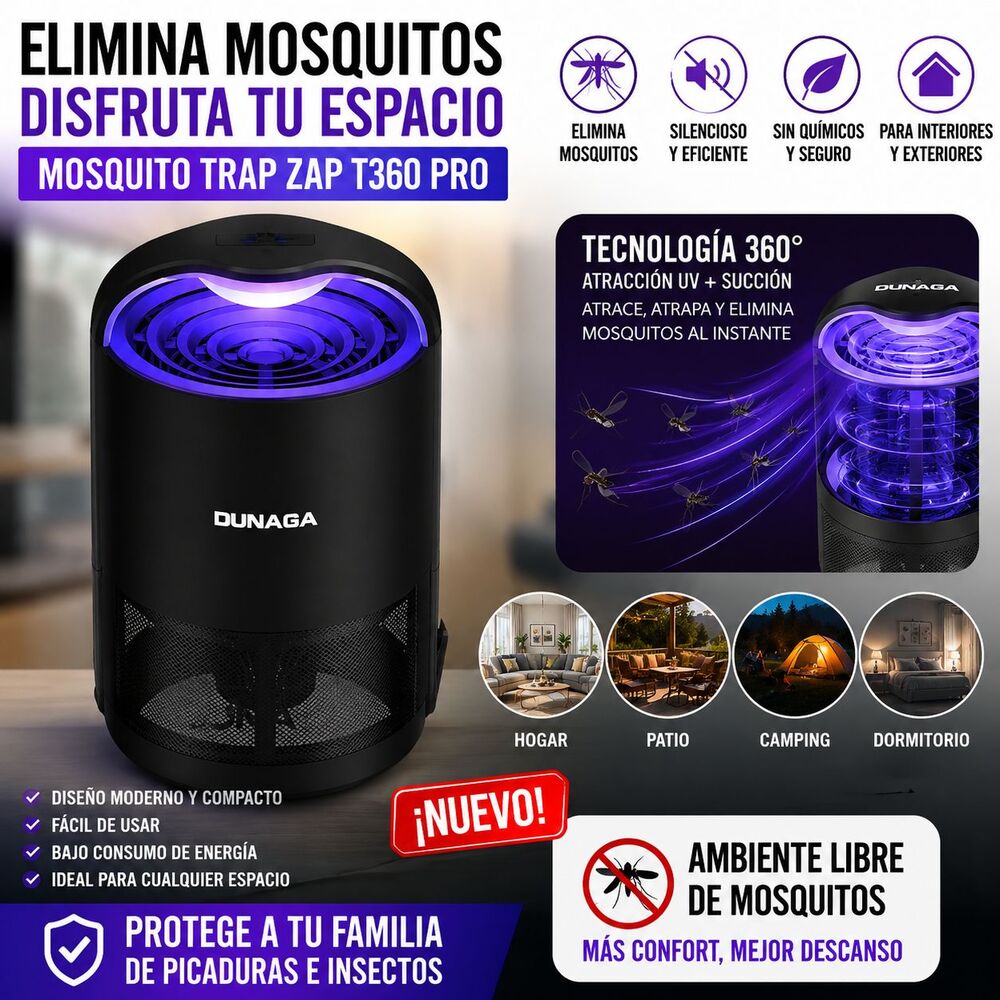 DUNAGA Zap T360 Pro Automatic Fruit Fly Trap Indoor - Mosquito Killer Black -new